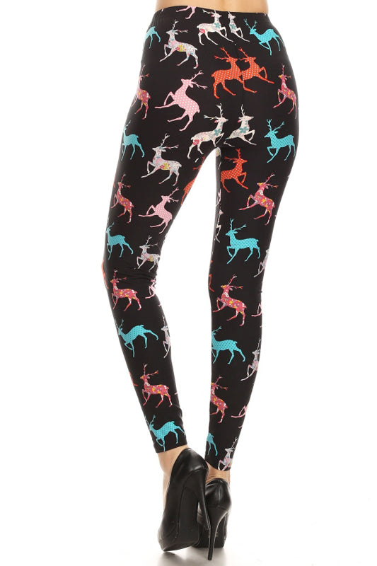 Floral Polka Dot Deer Print Leggings