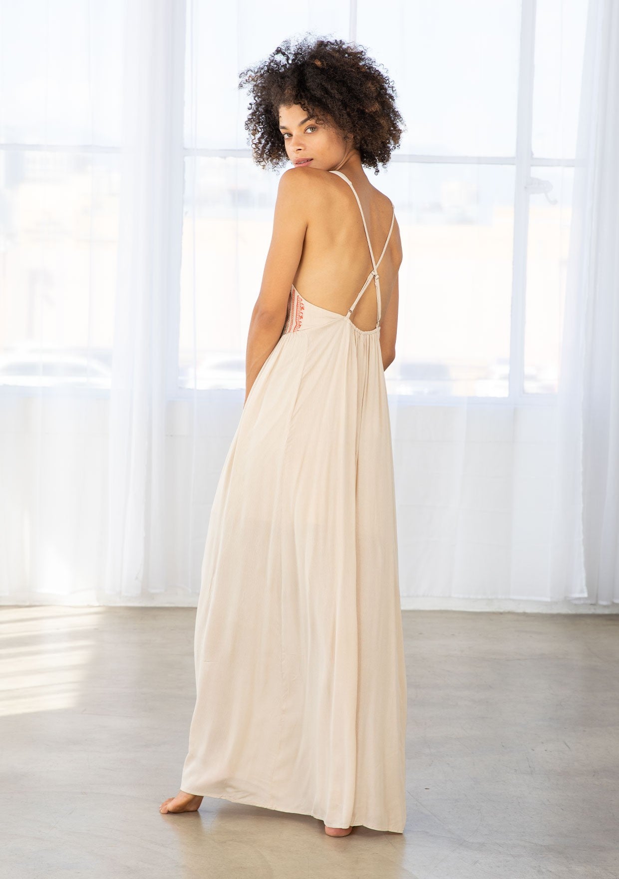 Embroidered Cross Back Maxi
