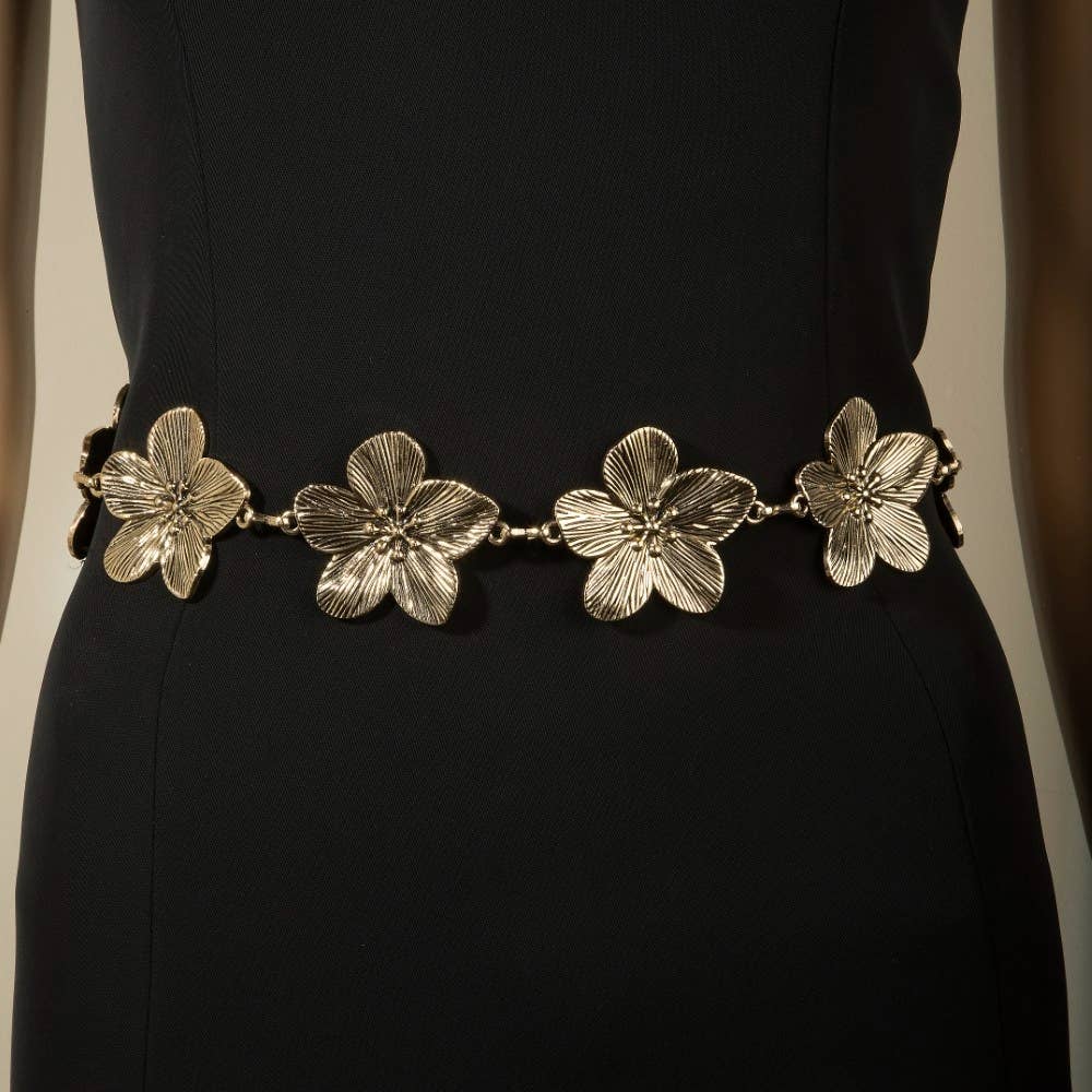 Metallic Flower Link Chain Belt