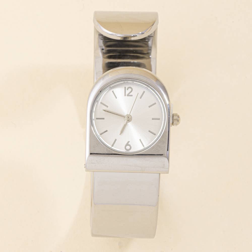 Polished Wide Cuff Clamp Bangle Watch
