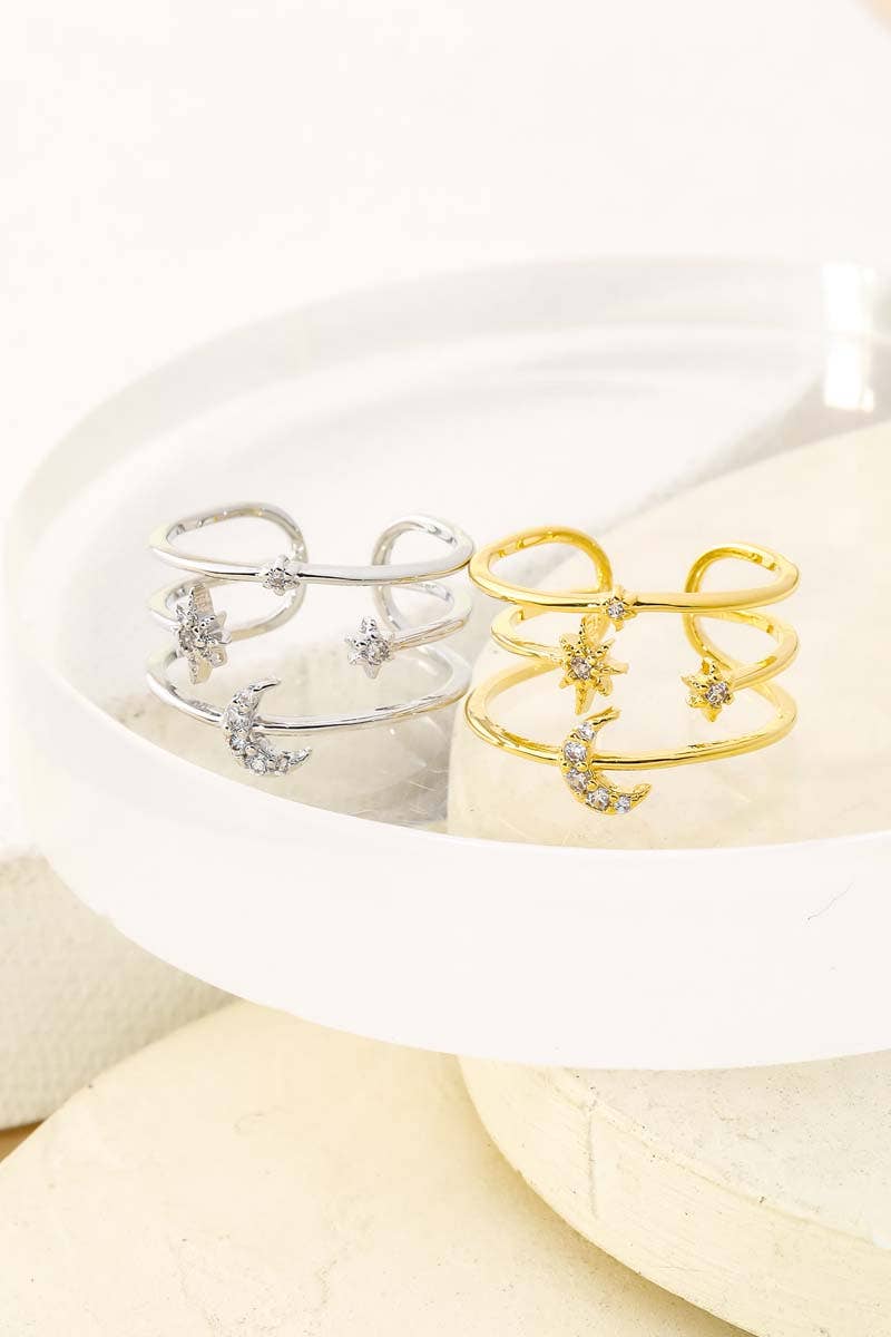 3 Line Star Moon Ring