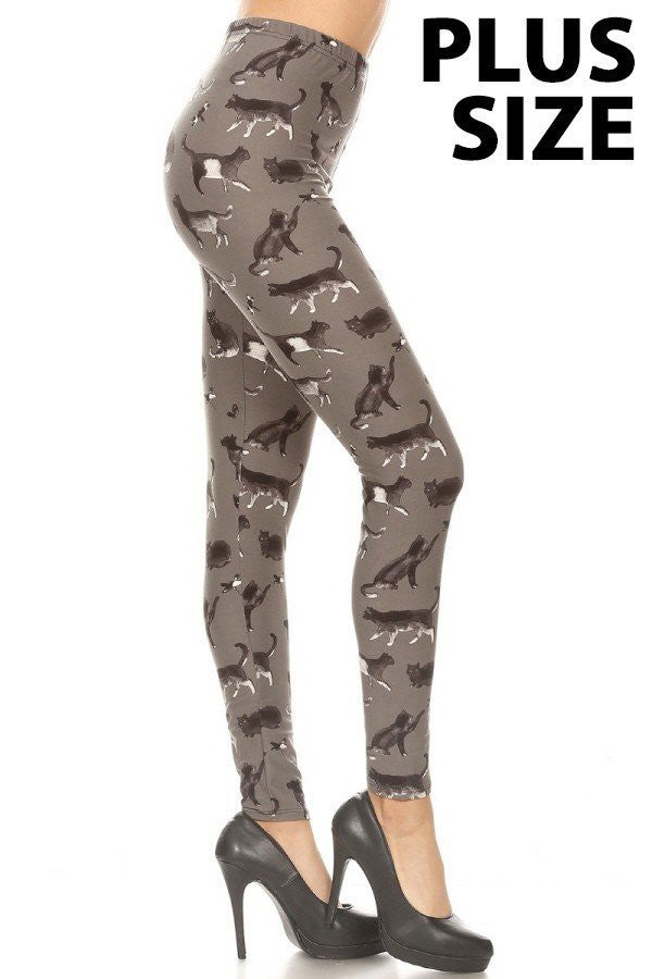 Plus Size Cat Print Leggings