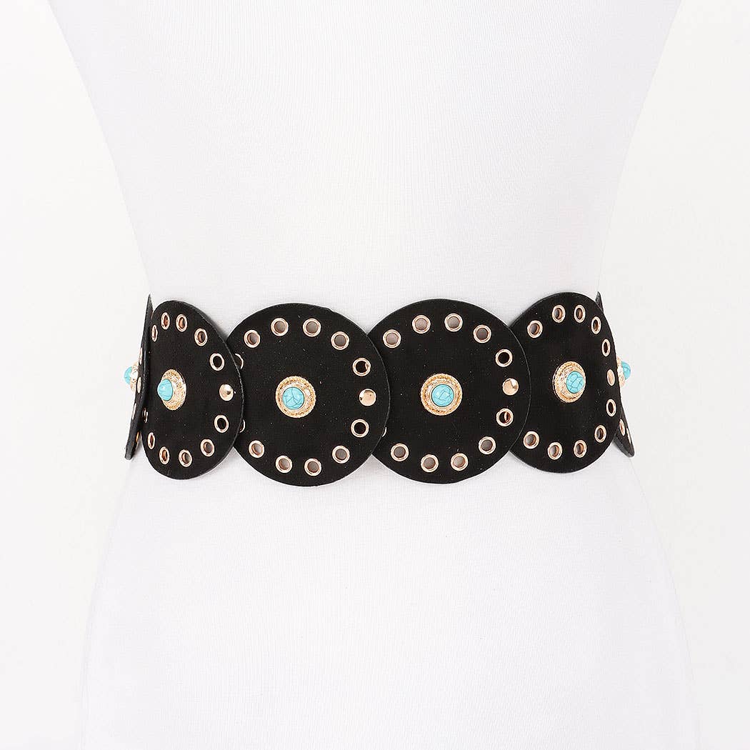 Faux Suede Turq Stone Disc Belt