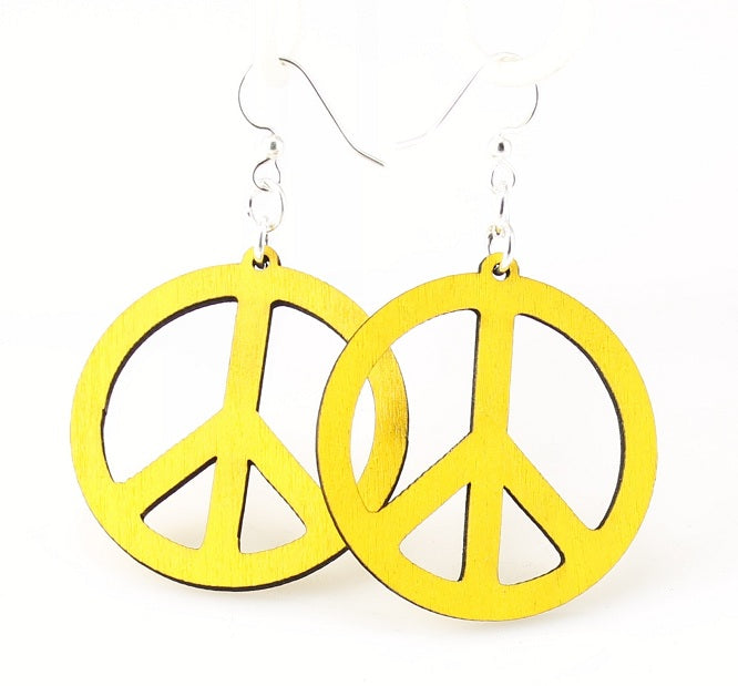 Small Peace Sign Wood Earrings