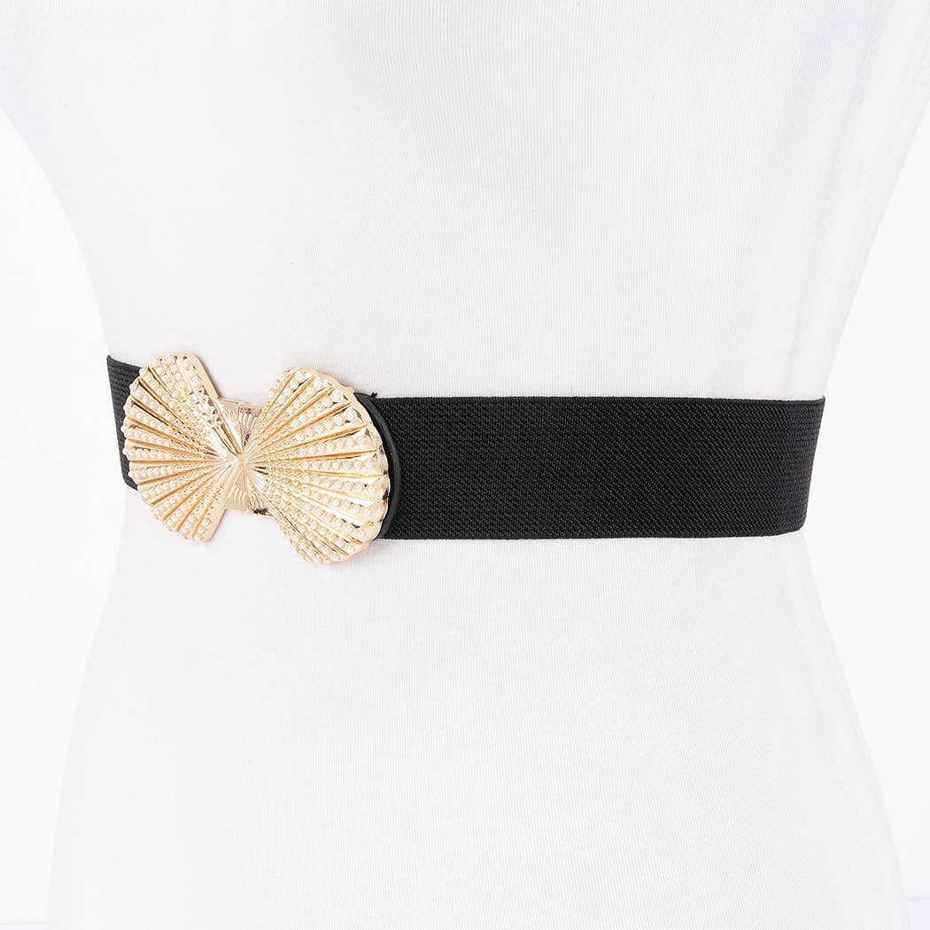 Double Metal Shell Buckle Stretch Belt