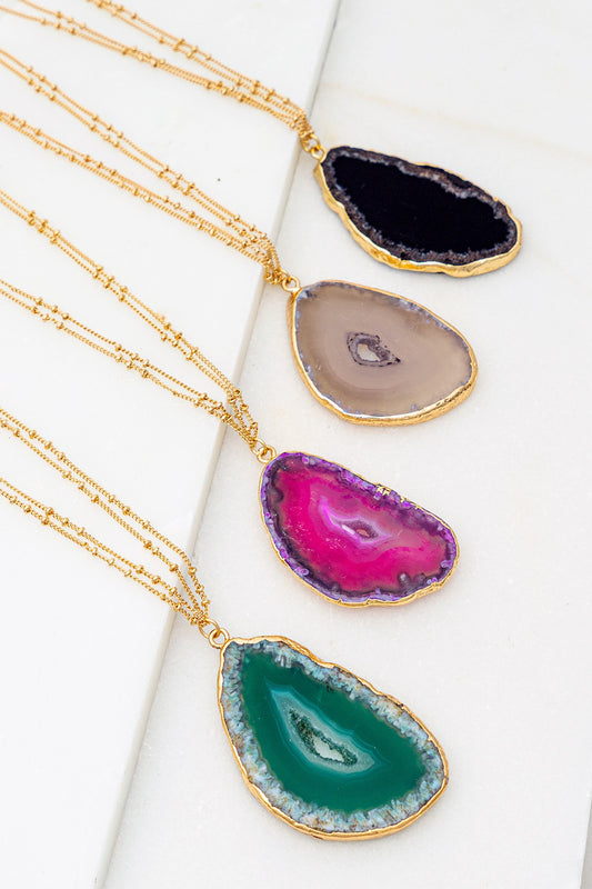 Agate Stone Double Chain Necklace