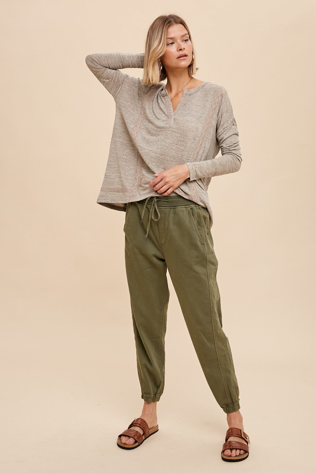 Hacci Knit Lace Henley Top