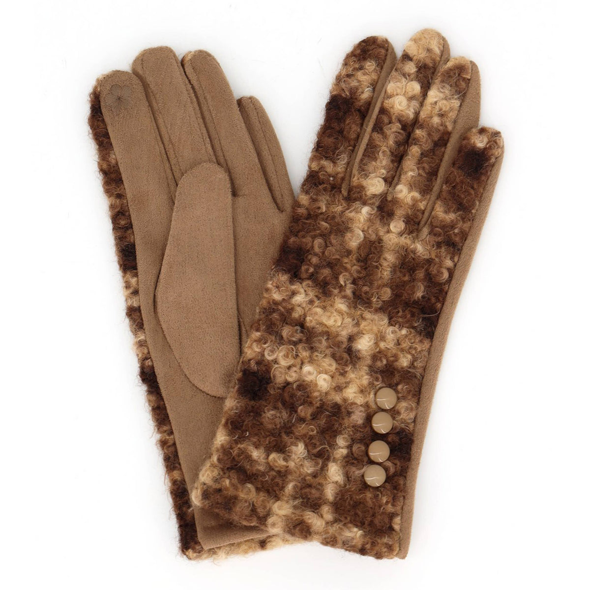 Boucle Checkered Side Buttons Touchscreen Gloves