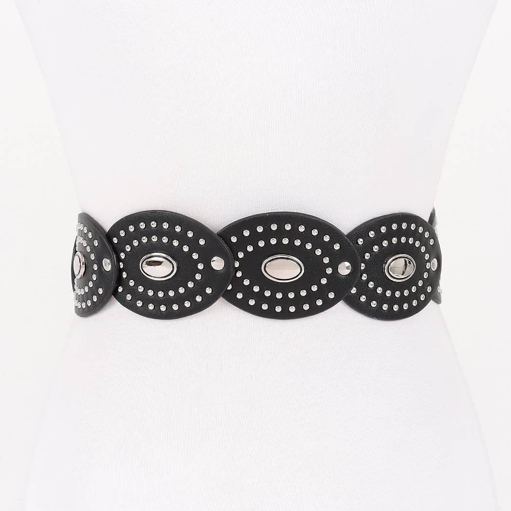 Edgy Oval Buckle Studded Belt