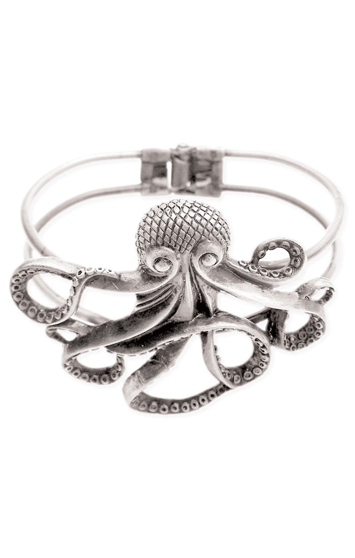 Silver Metal Octopus Hinge Cuff