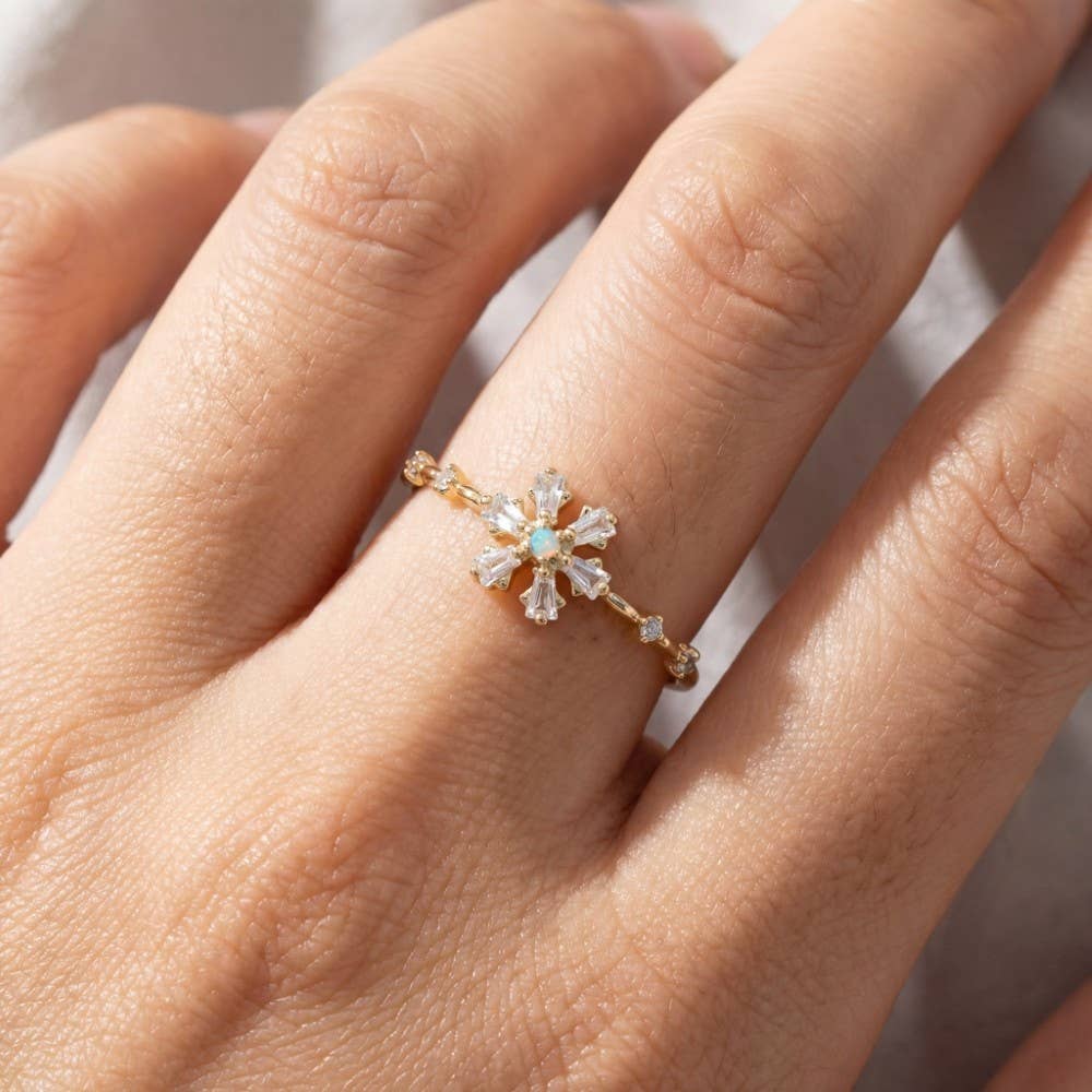 Gold Dipped Cz Single Flower Ring