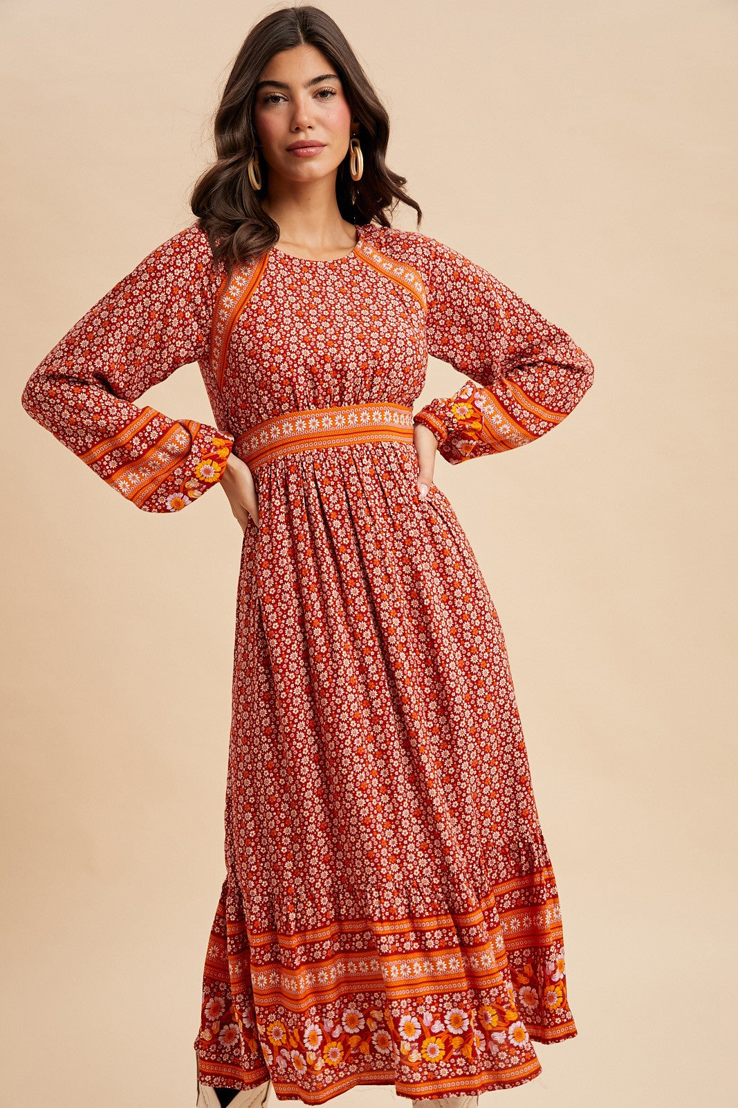 Floral Print Boho Midi Dress