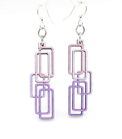 Wooden Purple Rectangle Earrings