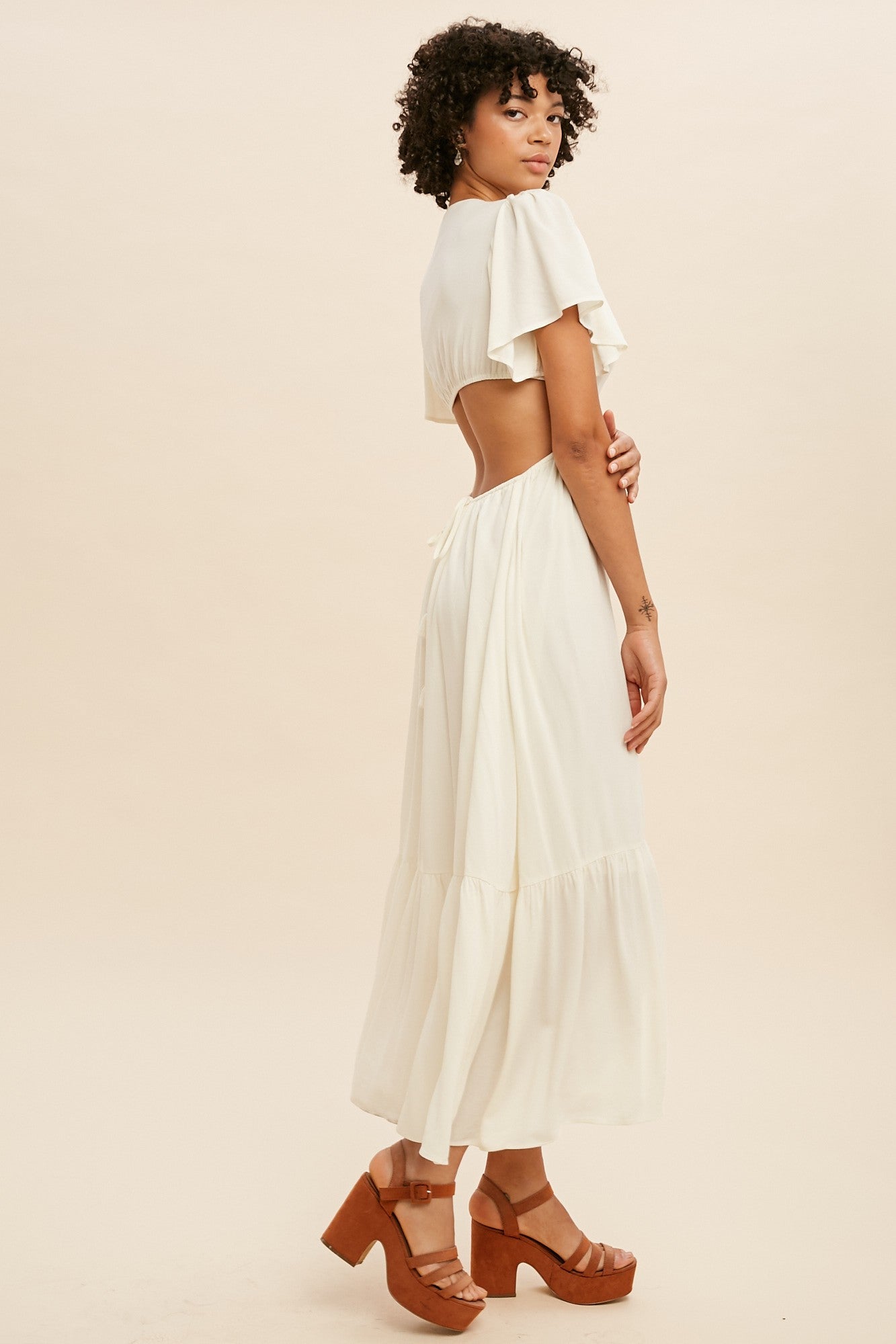 Embroidered Cut Out Midi Dress