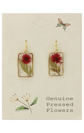 Cottage Red Dried Flower Rectangle Earrings