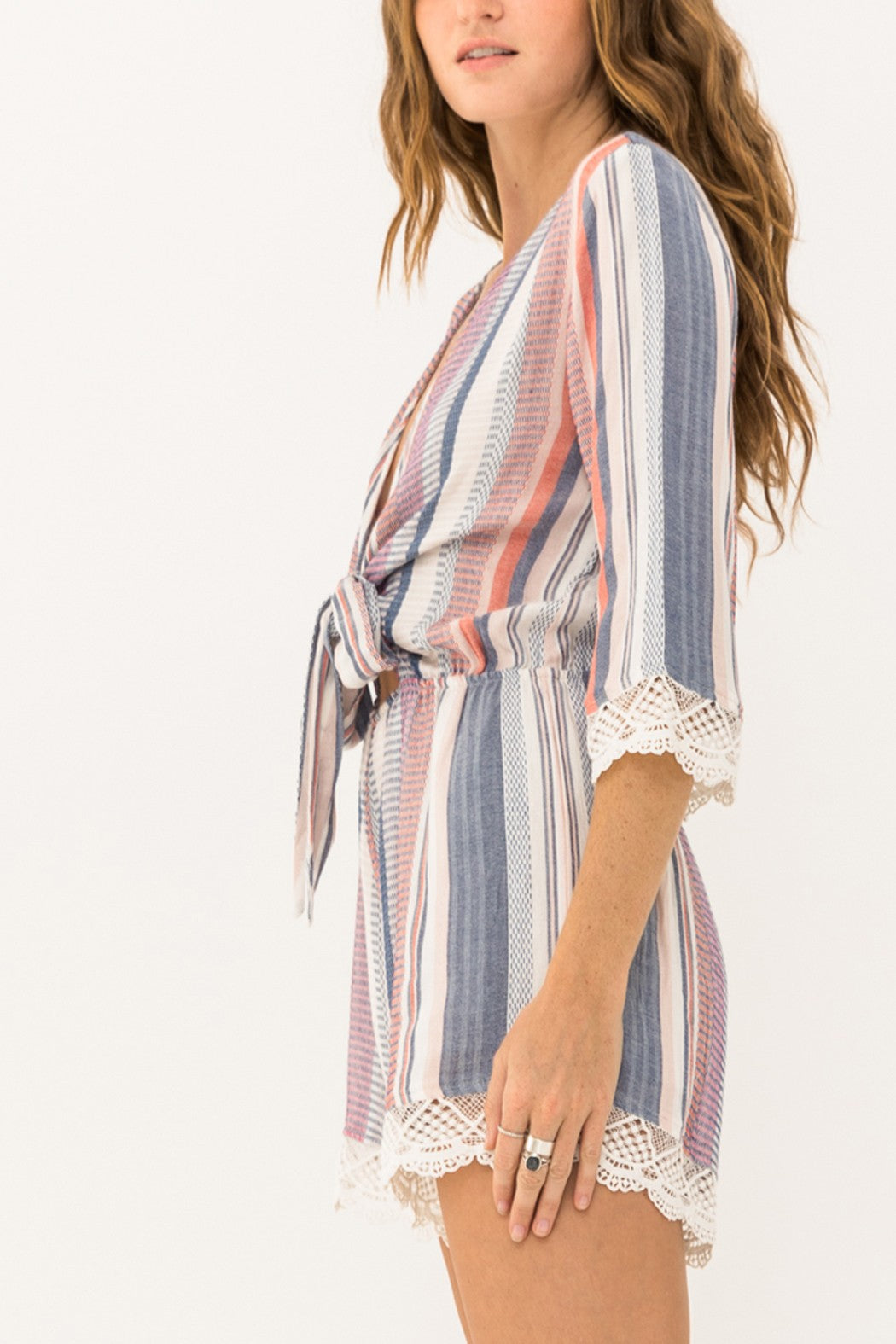 Front Tie Multi Stripe Romper
