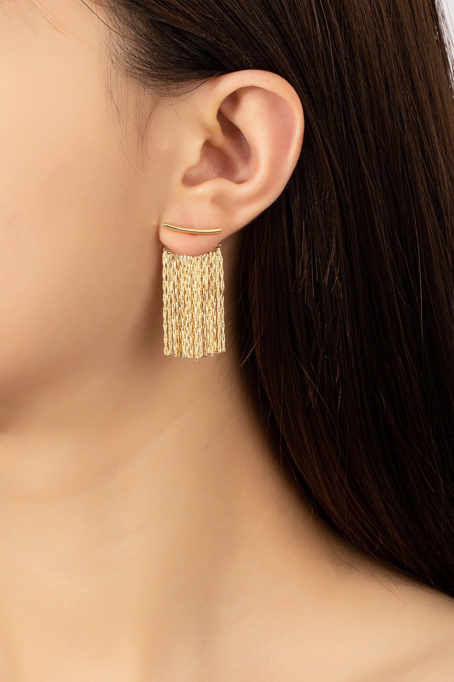Curve Bar Tassel Chain Earrings