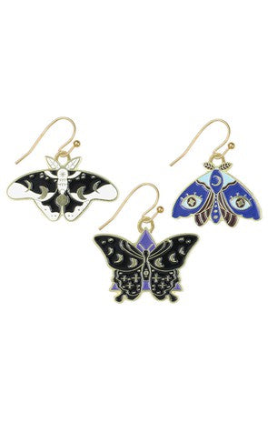 Dark Night Celestial Gold Moth Earrings