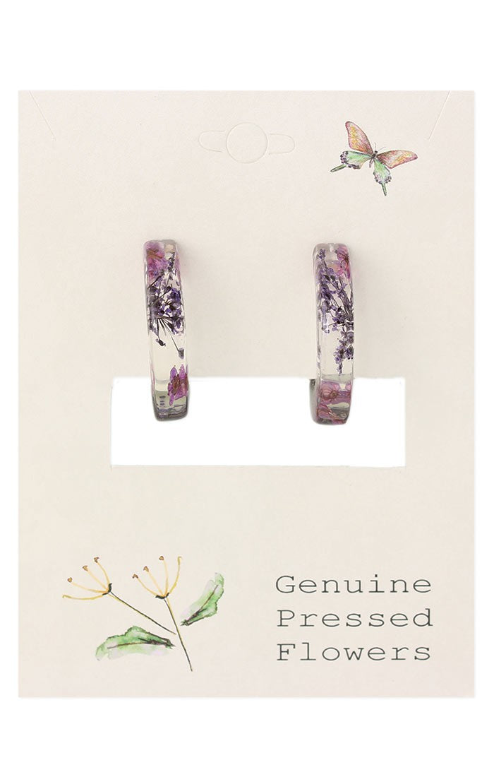 Purple Dried Flowers Acrylic Hoop Earrings