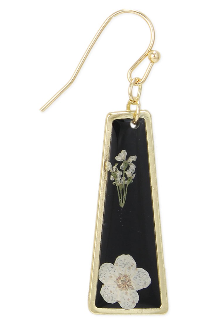 Dried Flower Gold Black Bar Earrings