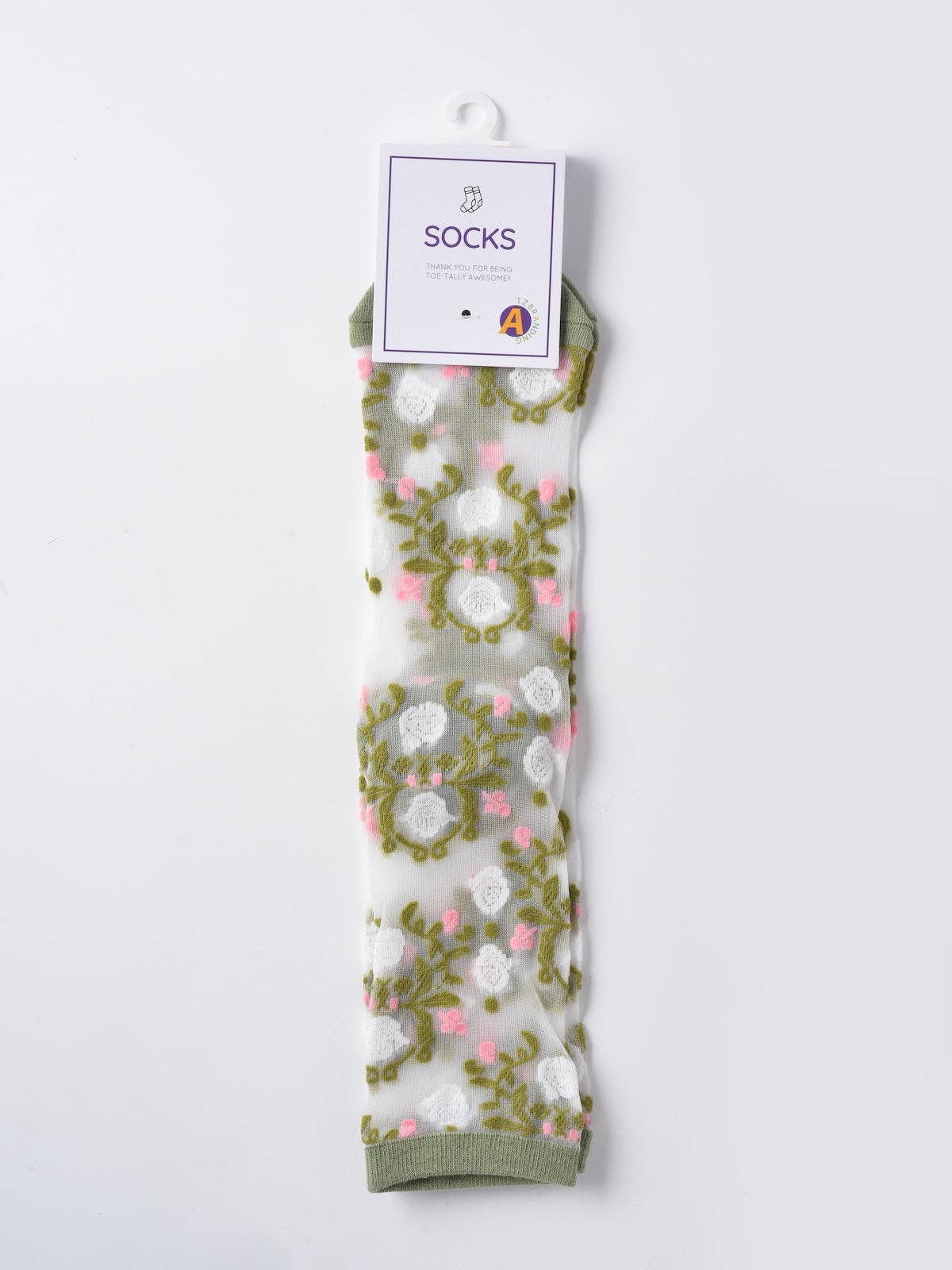 Sheer Garden Embroidered Flower Crew Socks