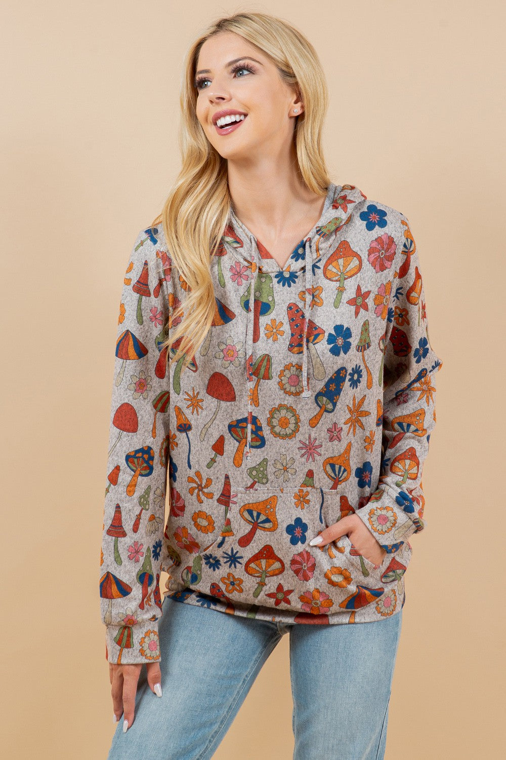 Retro Mushroom Print Hoodie