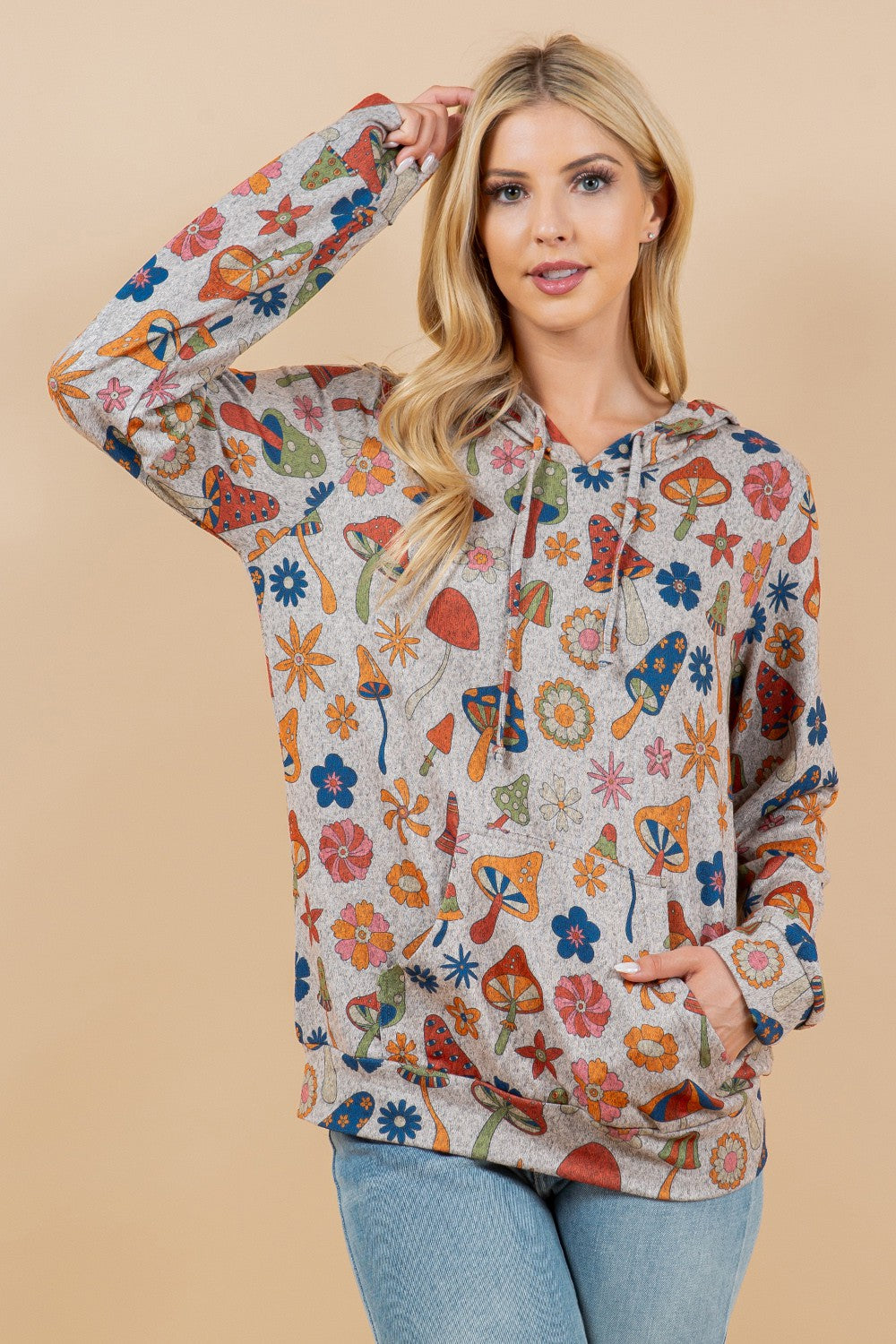 Retro Mushroom Print Hoodie