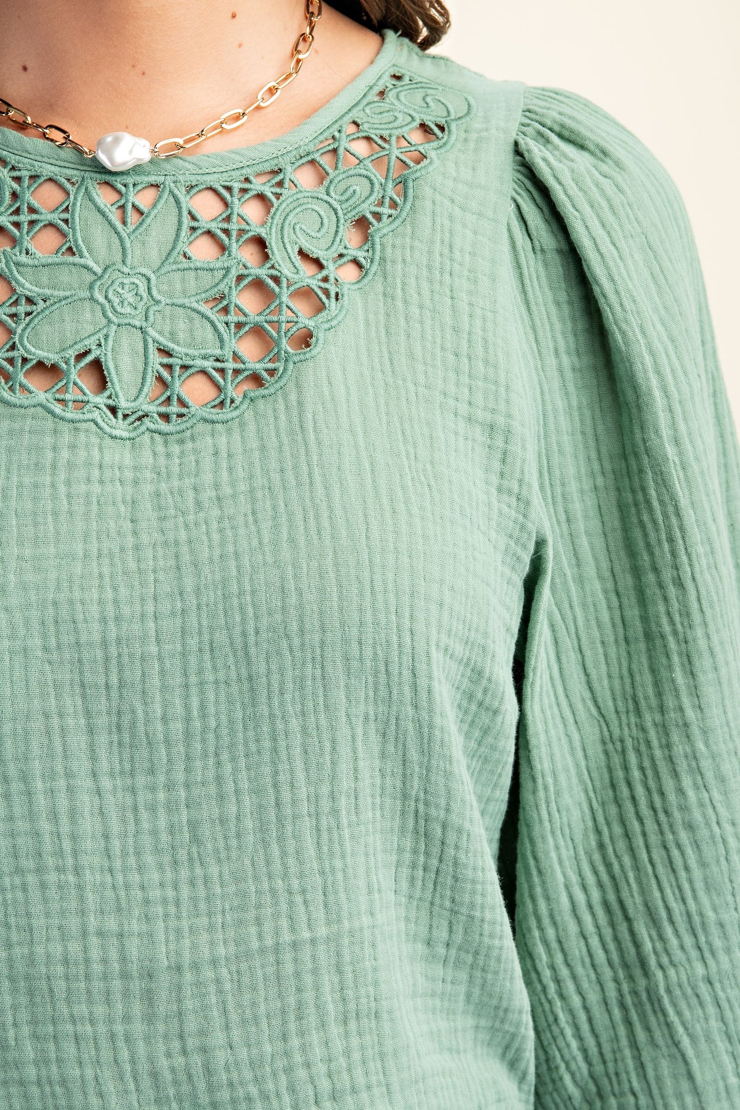 Embroidered Cutout Bell Sleeve Crop top