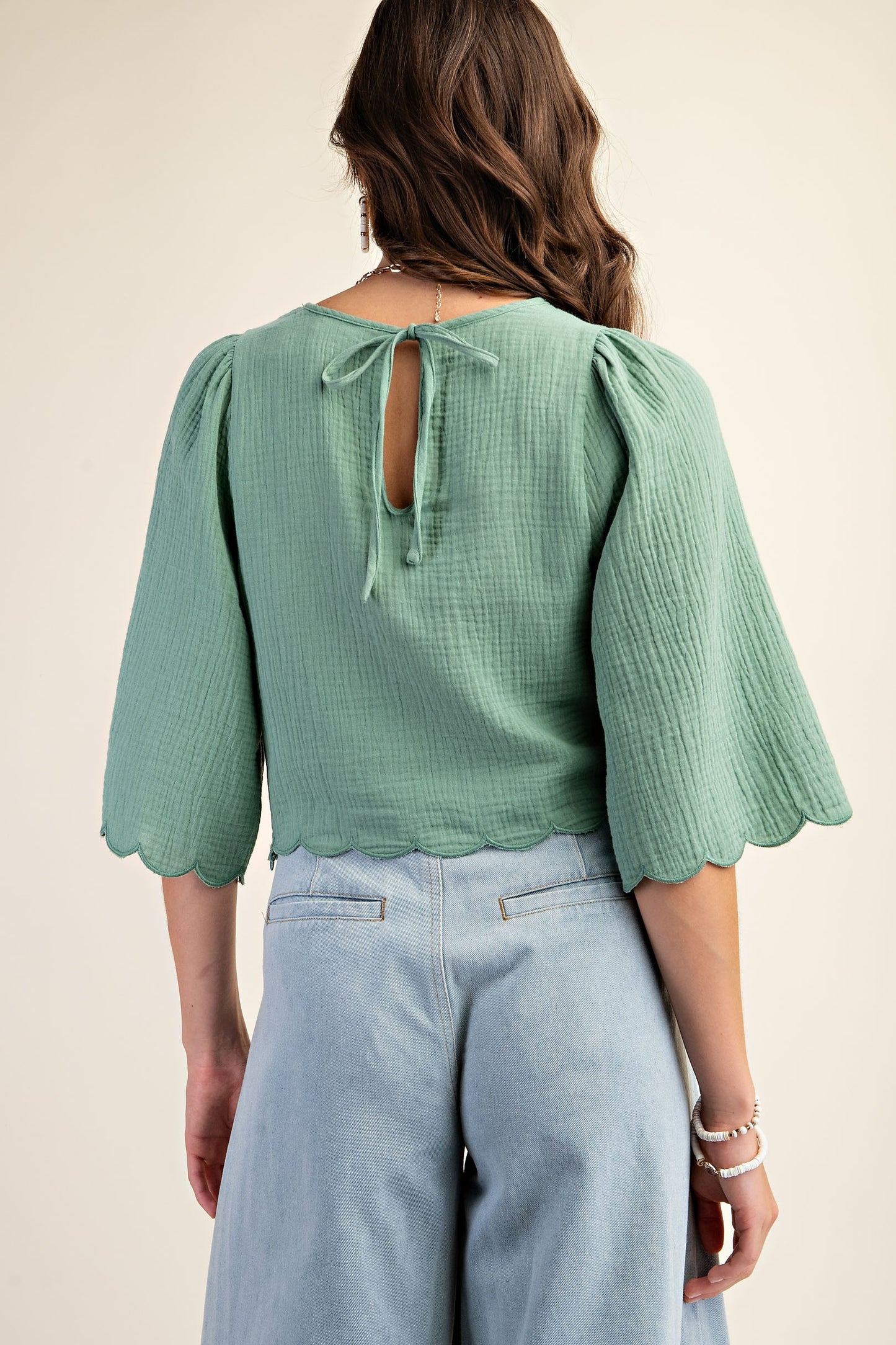 Embroidered Cutout Bell Sleeve Crop top