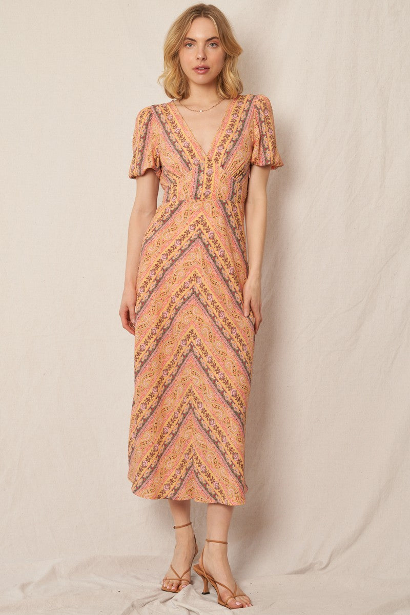 V-neck Paisley Print Dress