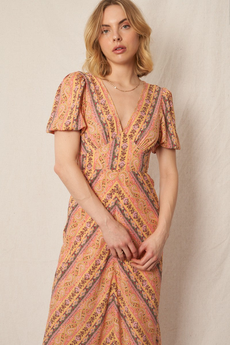 V-neck Paisley Print Dress