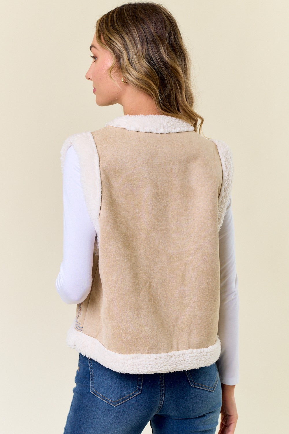 Paisley Embroidered Vest With Sherpa Lining