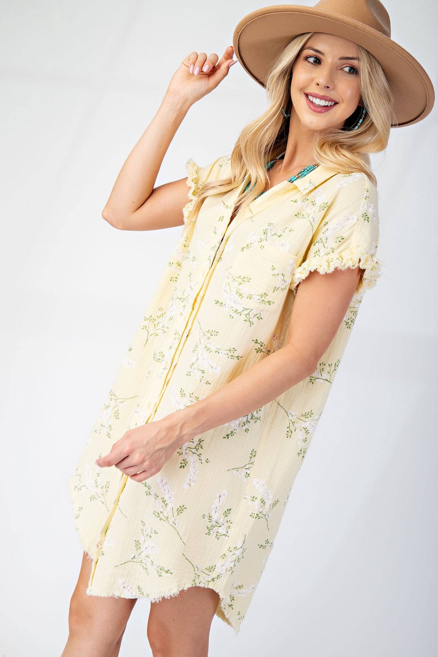 Floral Printed Gauze Shirt Dress