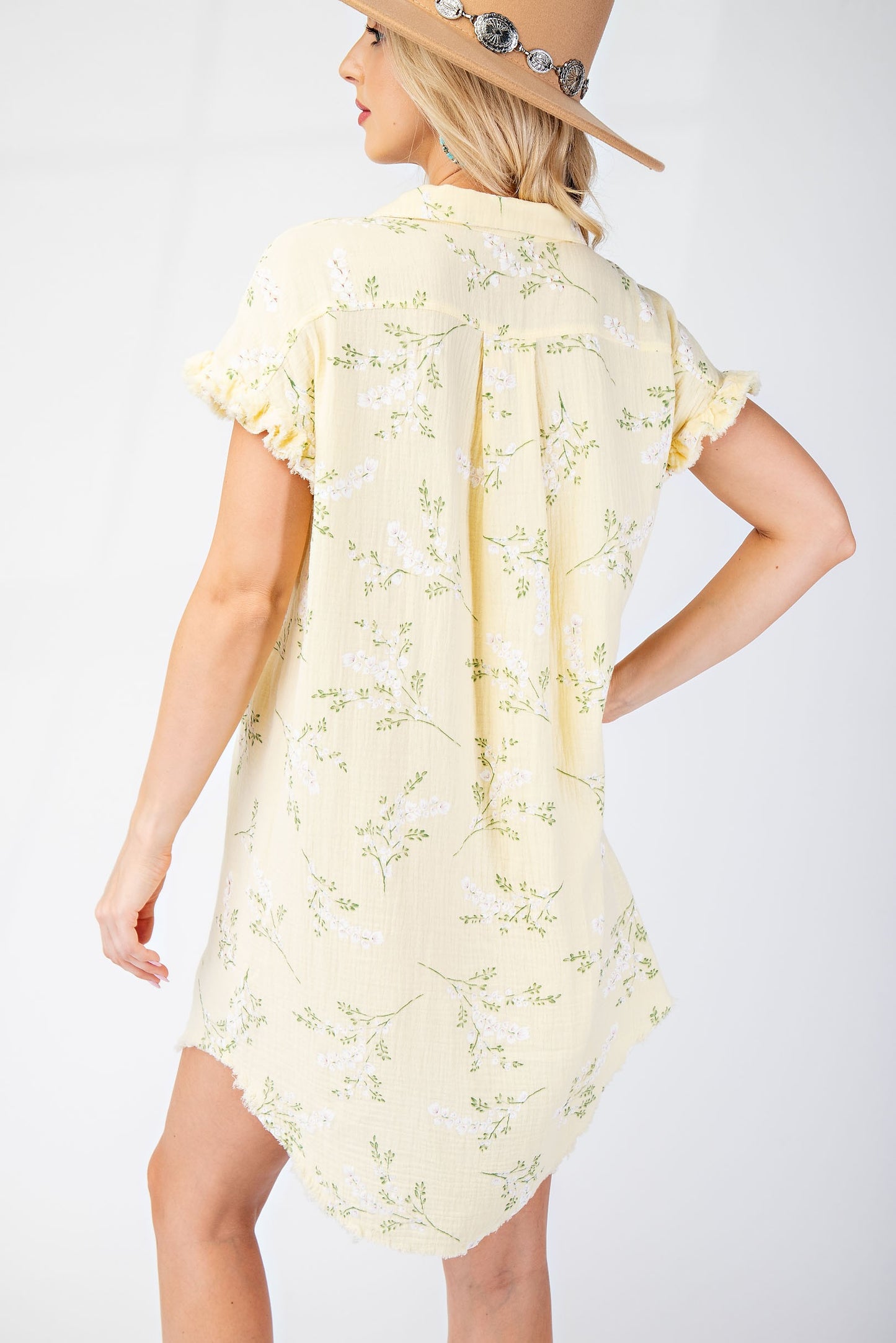 Floral Printed Gauze Shirt Dress