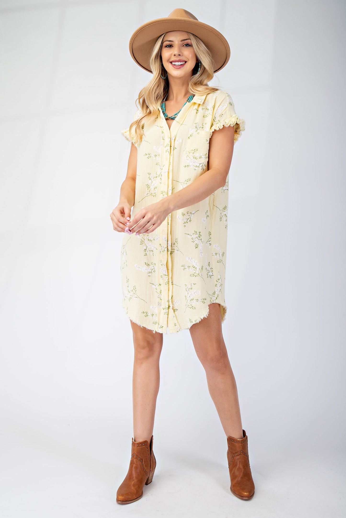 Floral Printed Gauze Shirt Dress