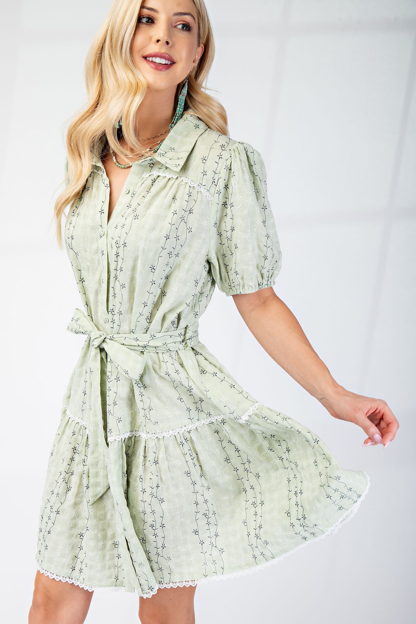 Embroidered Shirt Dress