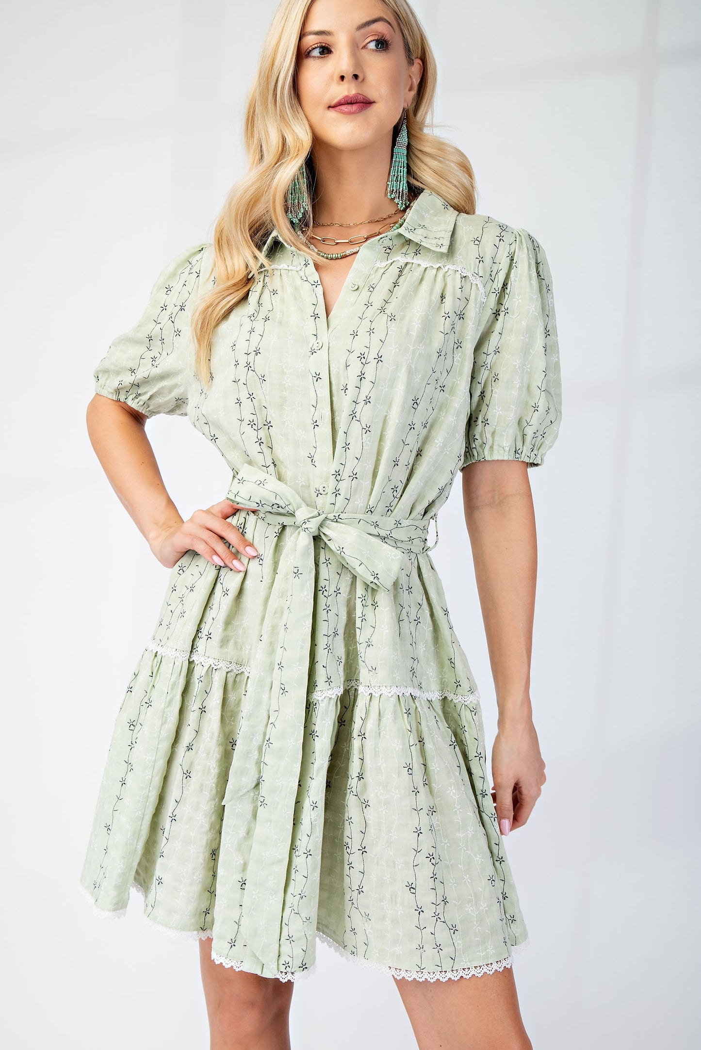 Embroidered Shirt Dress