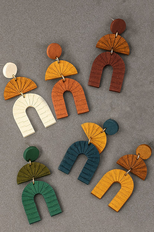 Geo Linear Engraved Wood Earrings