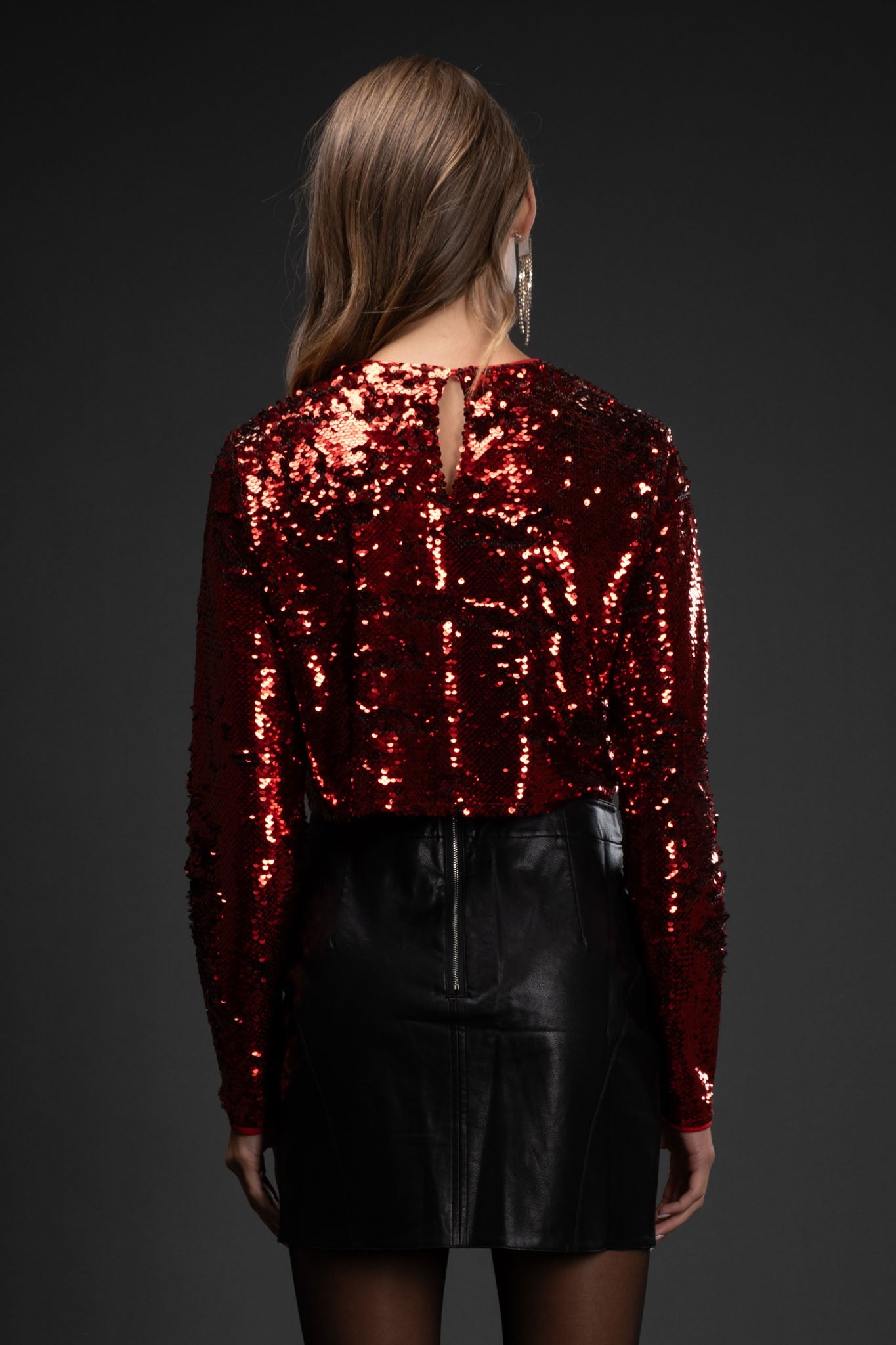 Red Sequin Crop Top