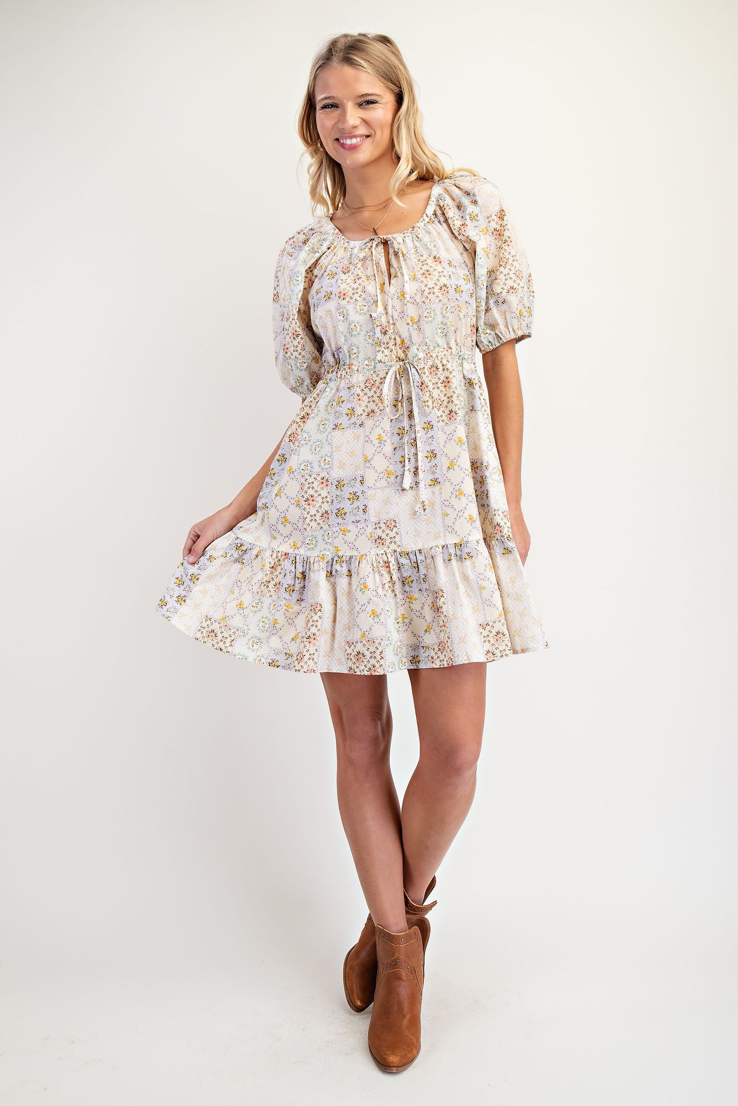 Patchwork Print Mini Dress