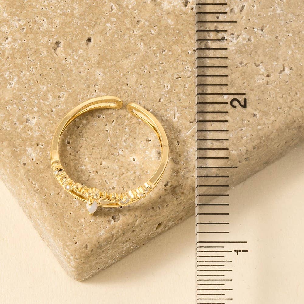 Double Band Opal Rhinestone Adjustable Ring
