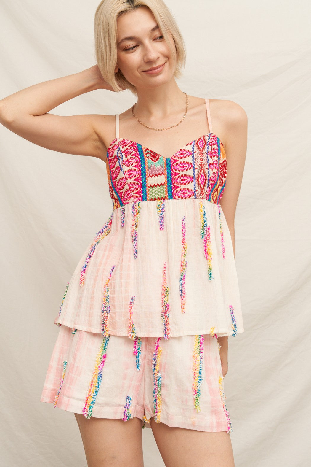 Multicolor Tie-dye Embroidered Tank