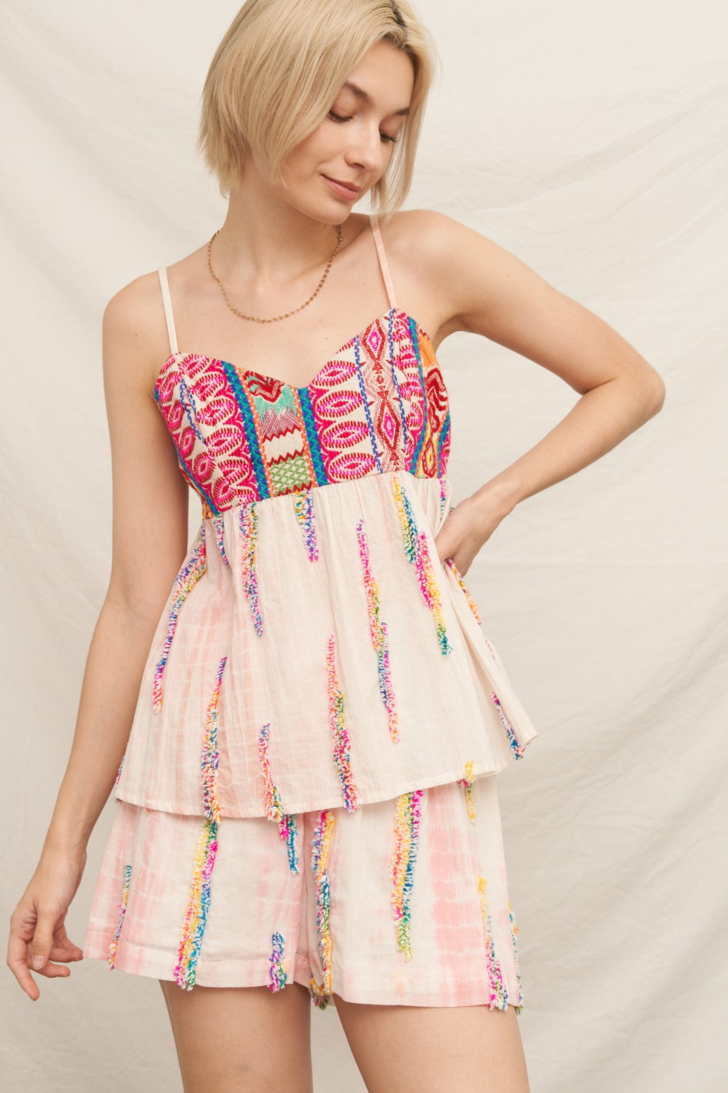 Multicolor Tie-dye Embroidered Tank