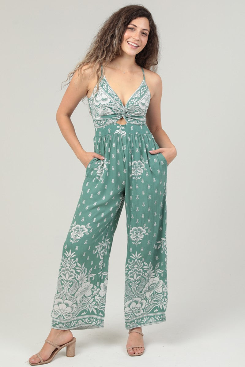Twist Front Cut Out Wide Leg Jumpsuit