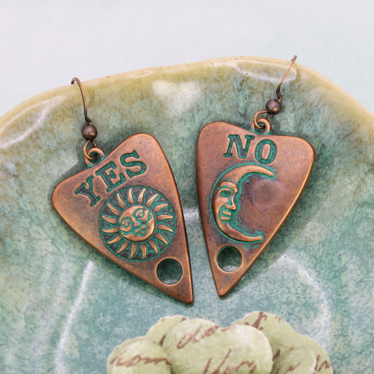 Burnished Patina Yes No Planchet Earrings