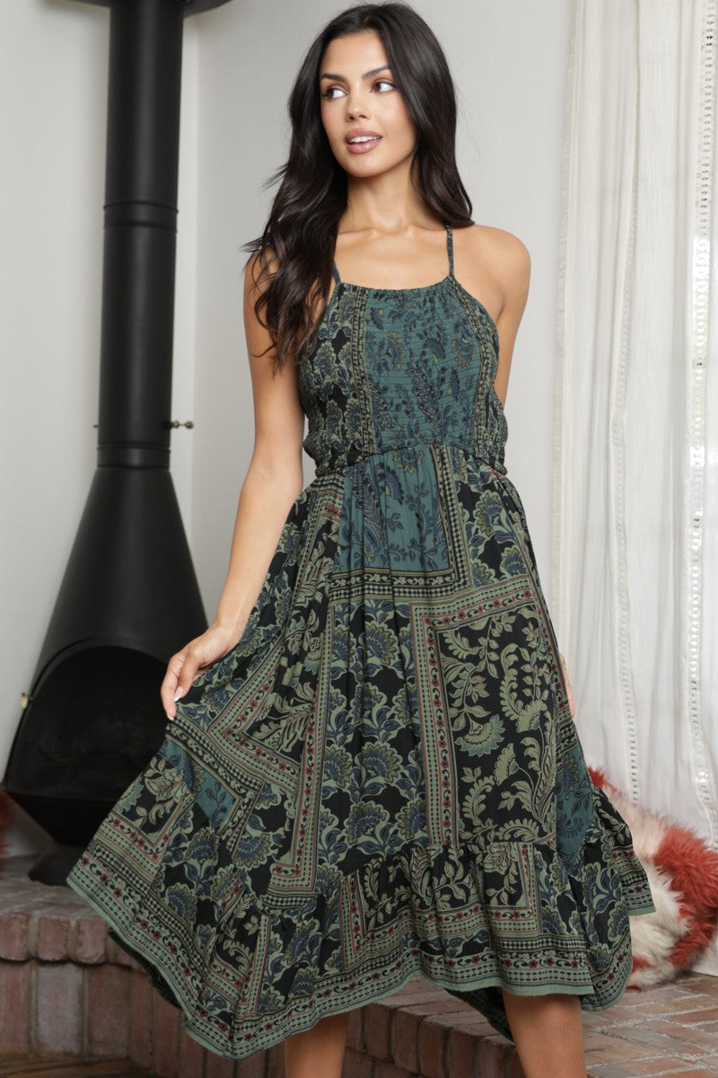 Smocked Bodice Overdye Hanky Hem Dress