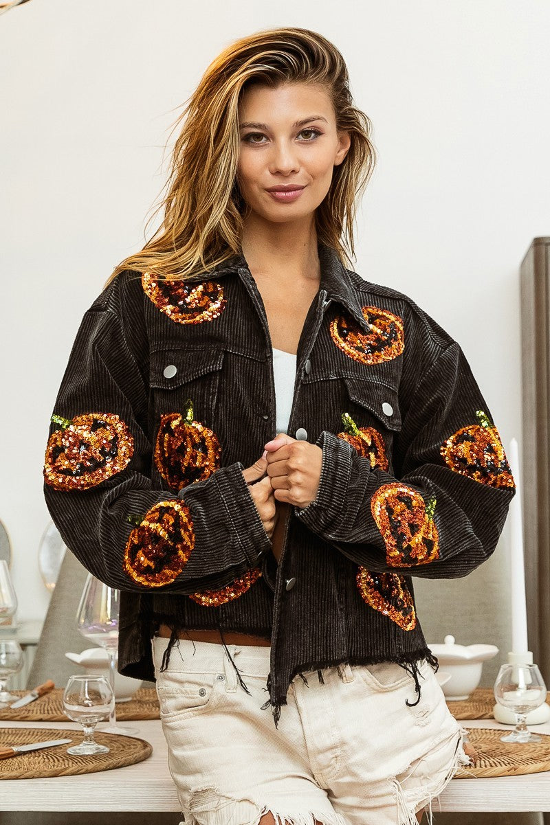 Pumpkin Sequin Corduroy Jacket