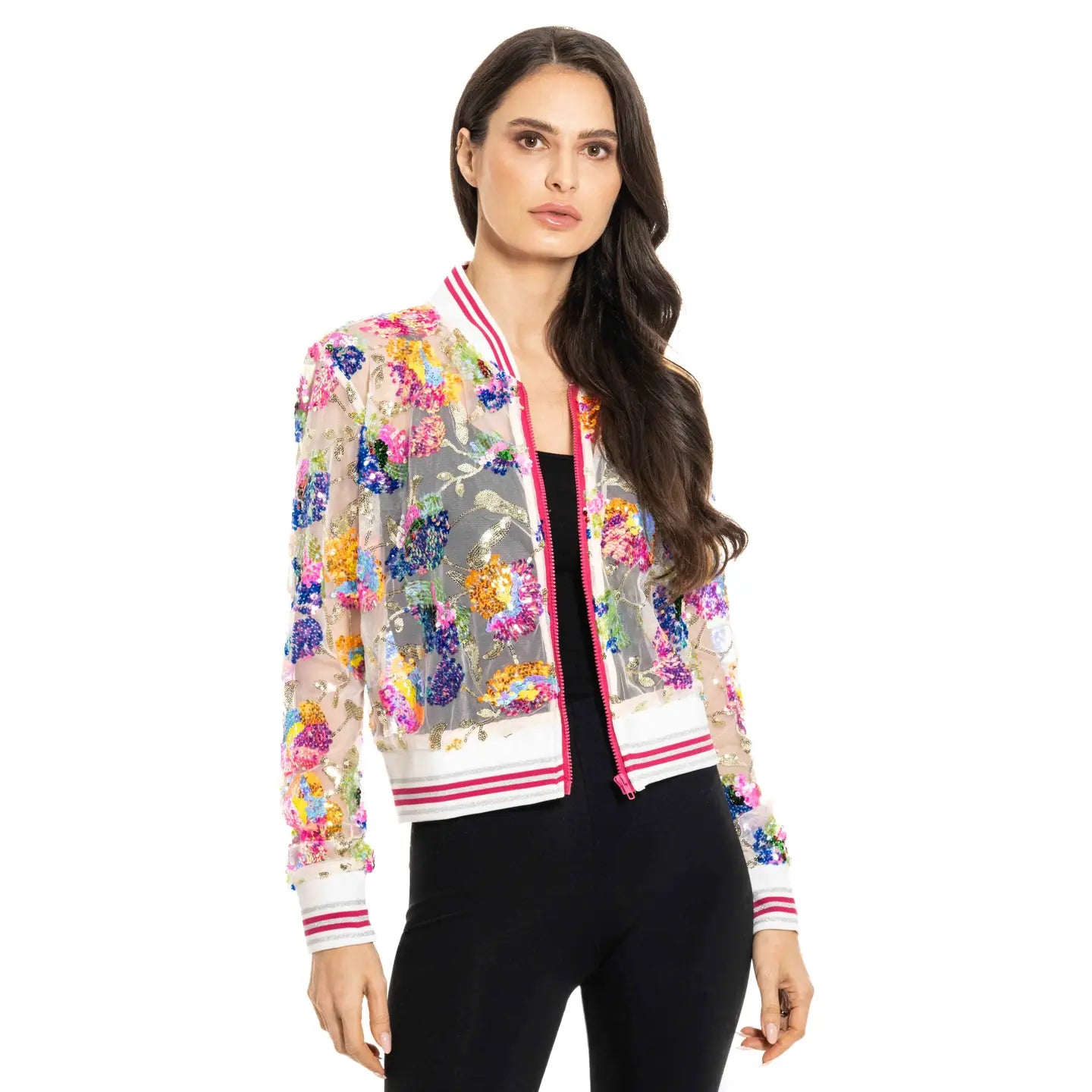 Embroidered Sequin Bomber Jacket