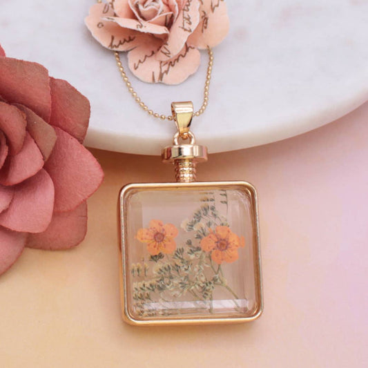 Faux Bottle Dried Flower Gold Necklace