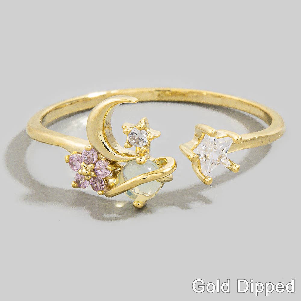 Gold Dipped Cz Celestial Open Ring